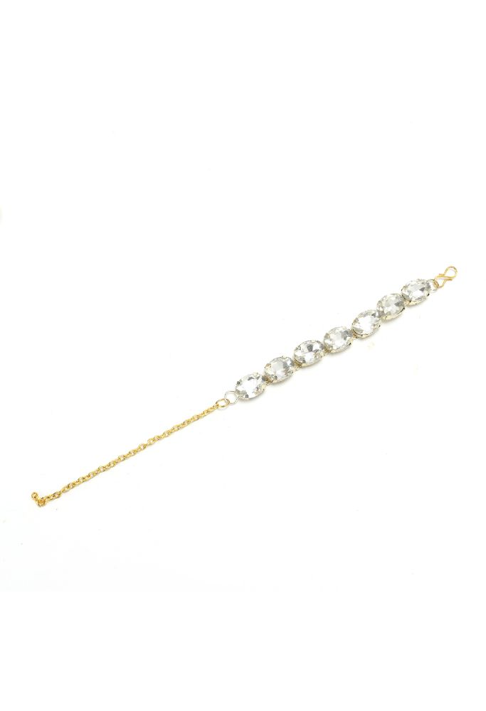 Elegant Gold-Polished White Stone Statement Choker Necklace
