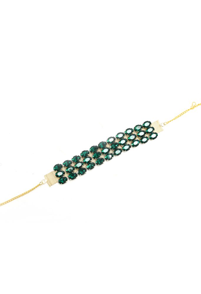 Gold-Polished Green Stone Statement Choker Necklace