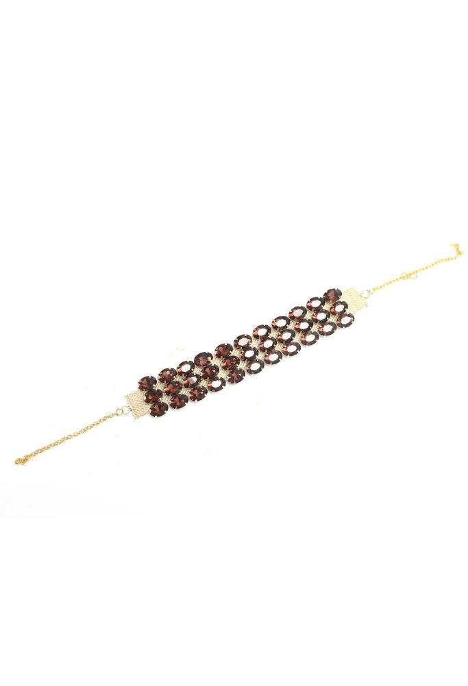 Gold-Polished Brown Stone Choker Necklace for Women