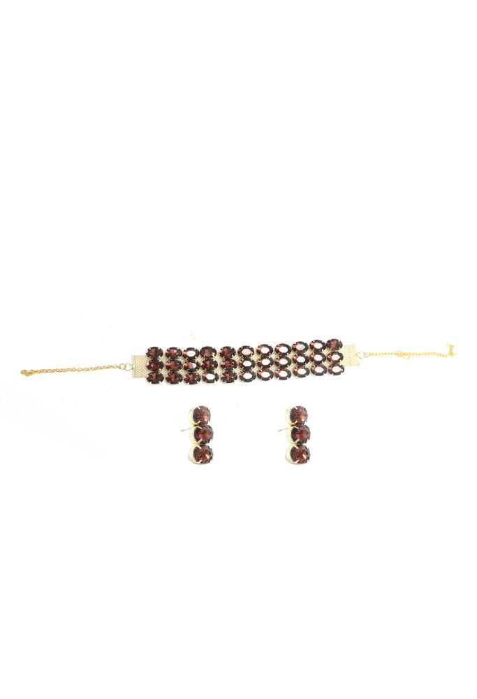 Gold-Polished Brown Stone Choker Necklace for Women