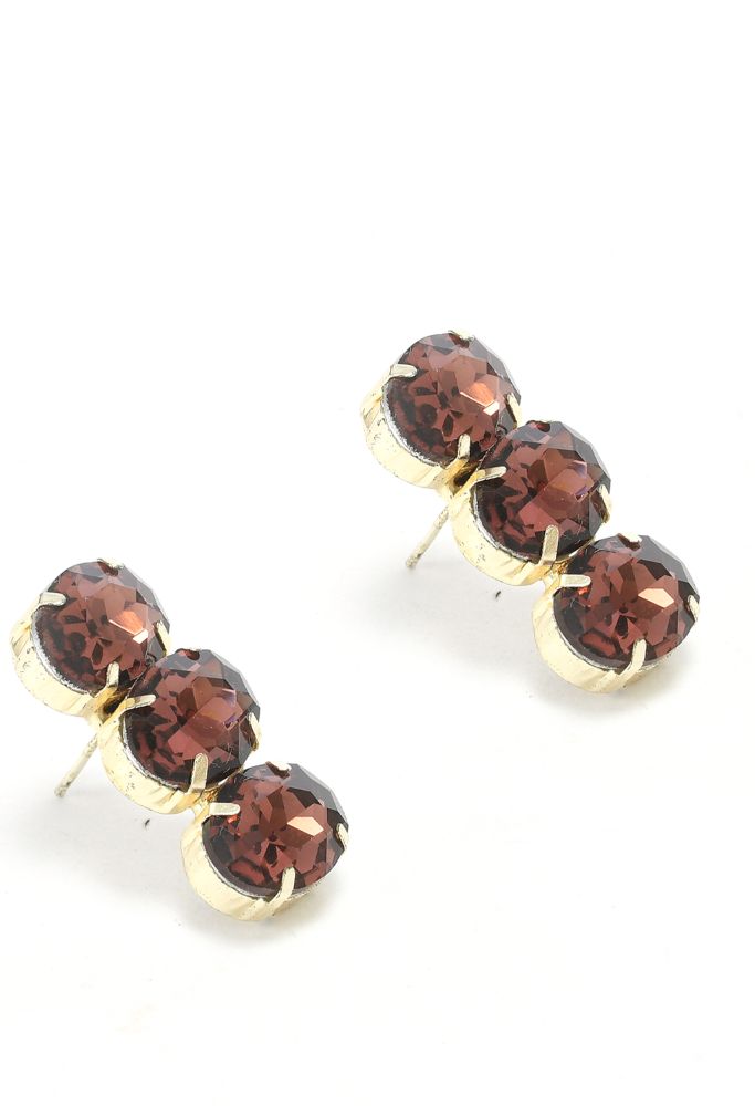 Gold-Polished Brown Stone Choker Necklace for Women