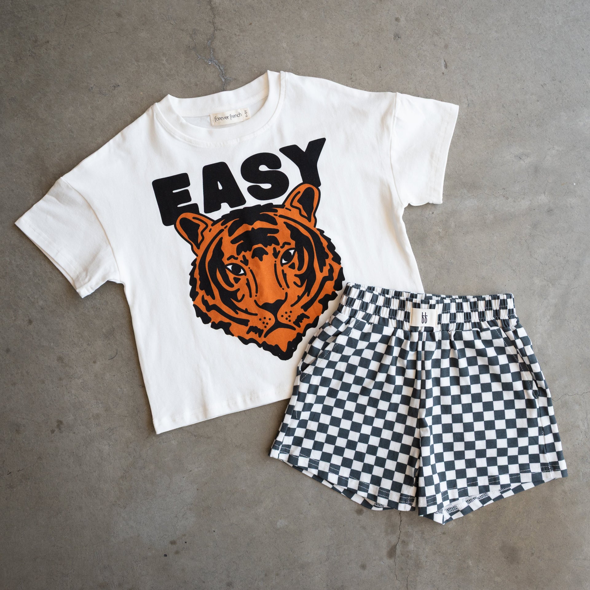 Easy Tiger Kids Short Set in Monochrome Checkered Print