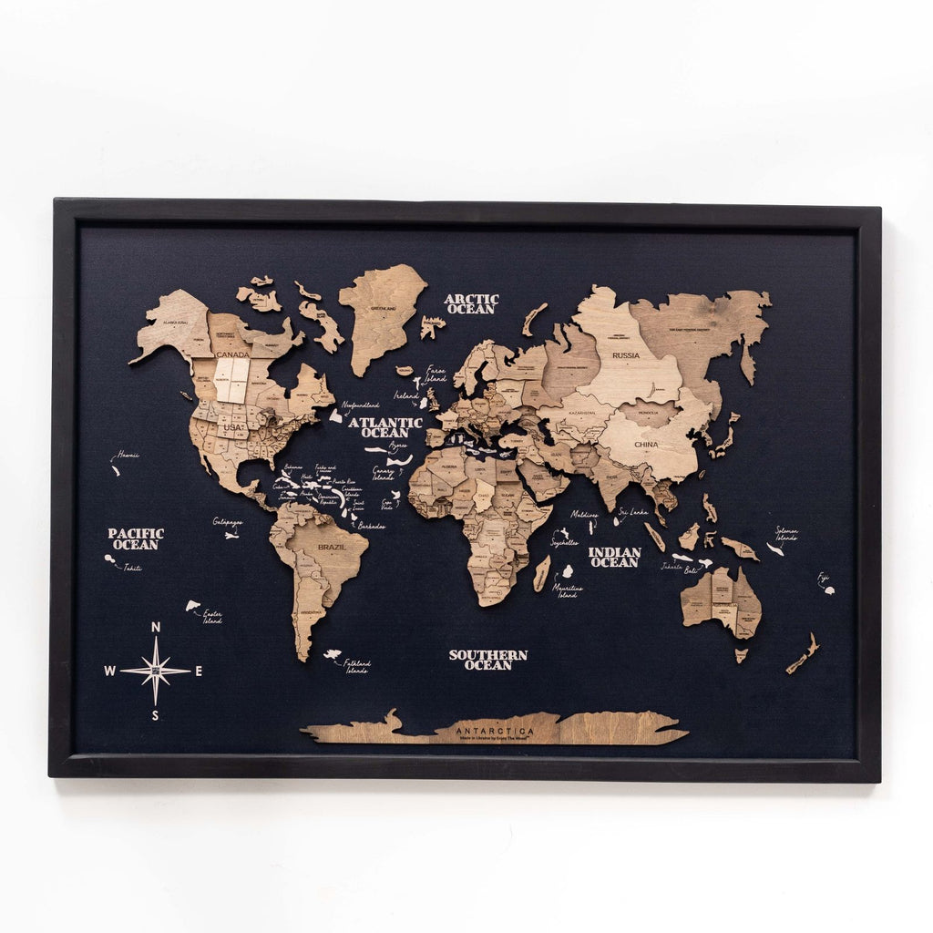 3D Wooden Panel World Map Terra Modern Nature-Inspired Art