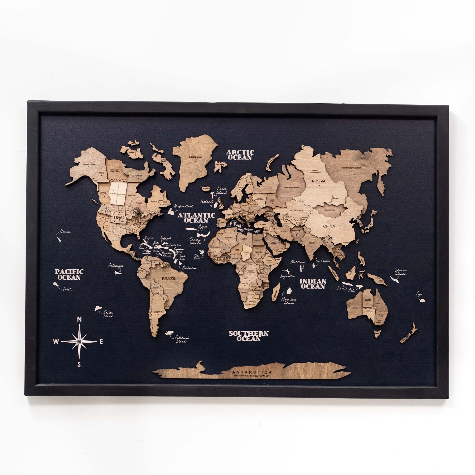 3D Wooden Panel World Map Terra Modern Nature-Inspired Art