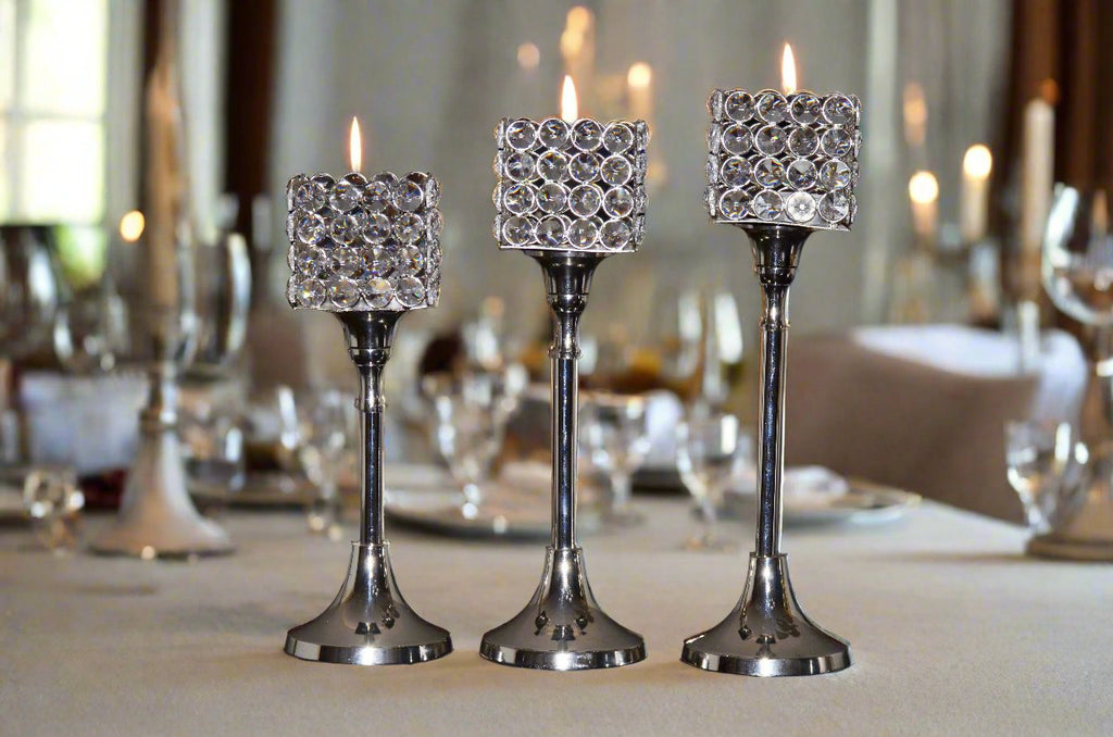 Vibhsa Crystal Aluminium Candle Holder Set of 3
