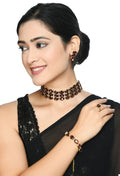 Gold-polished brown stone statement choker for women