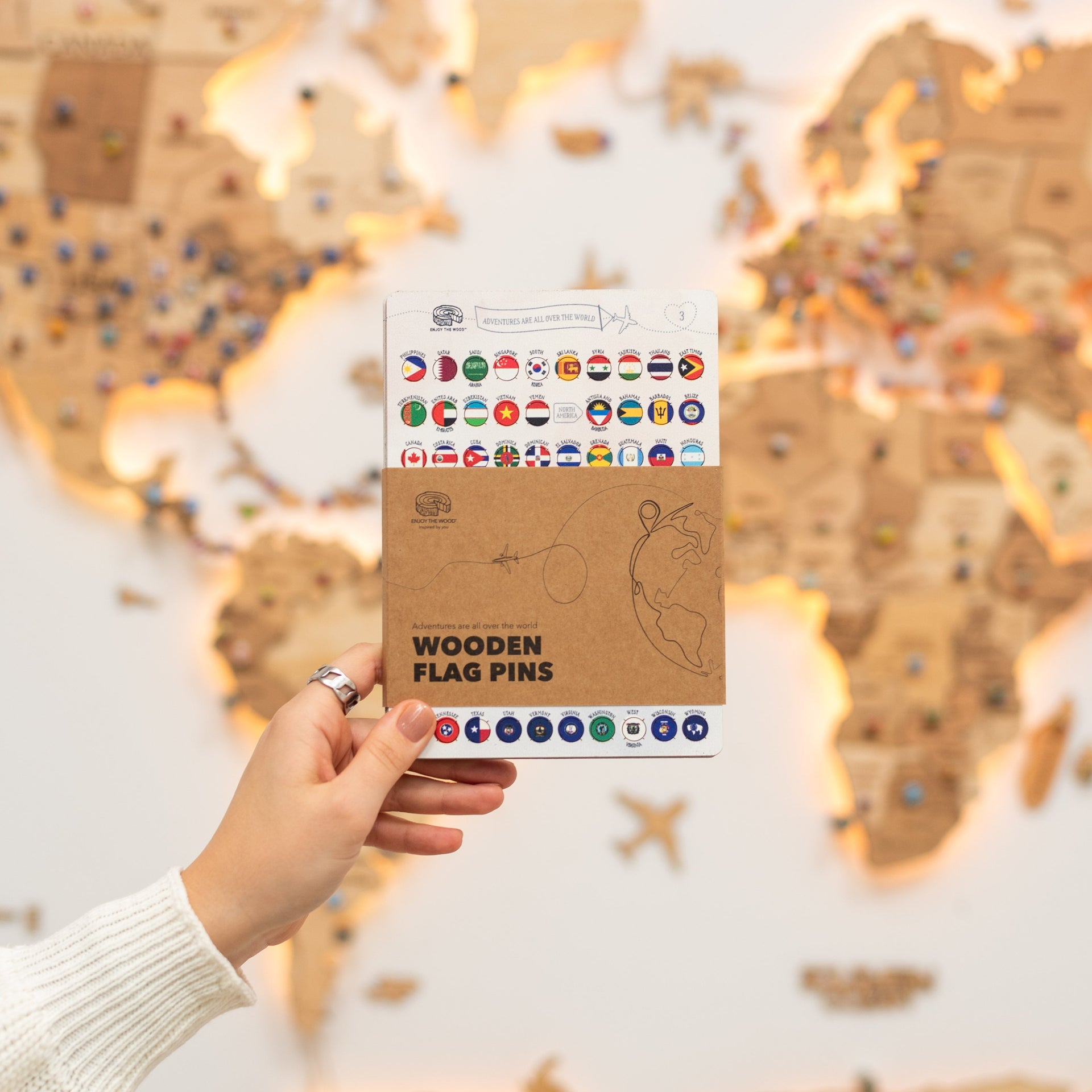Wooden Flag Sticky Pins for Travel Maps and Memory Boards