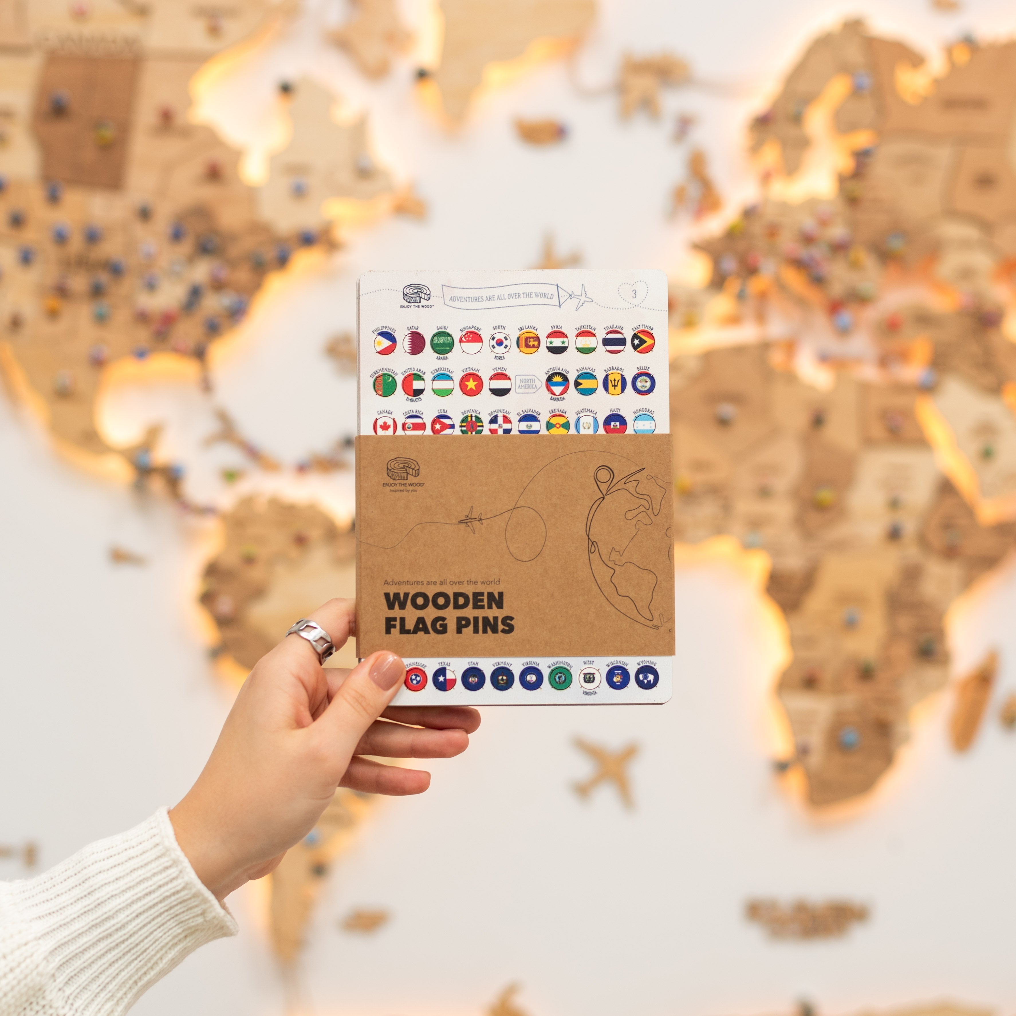 Wooden Flag Sticky Pins for Travel Maps and Memory Boards
