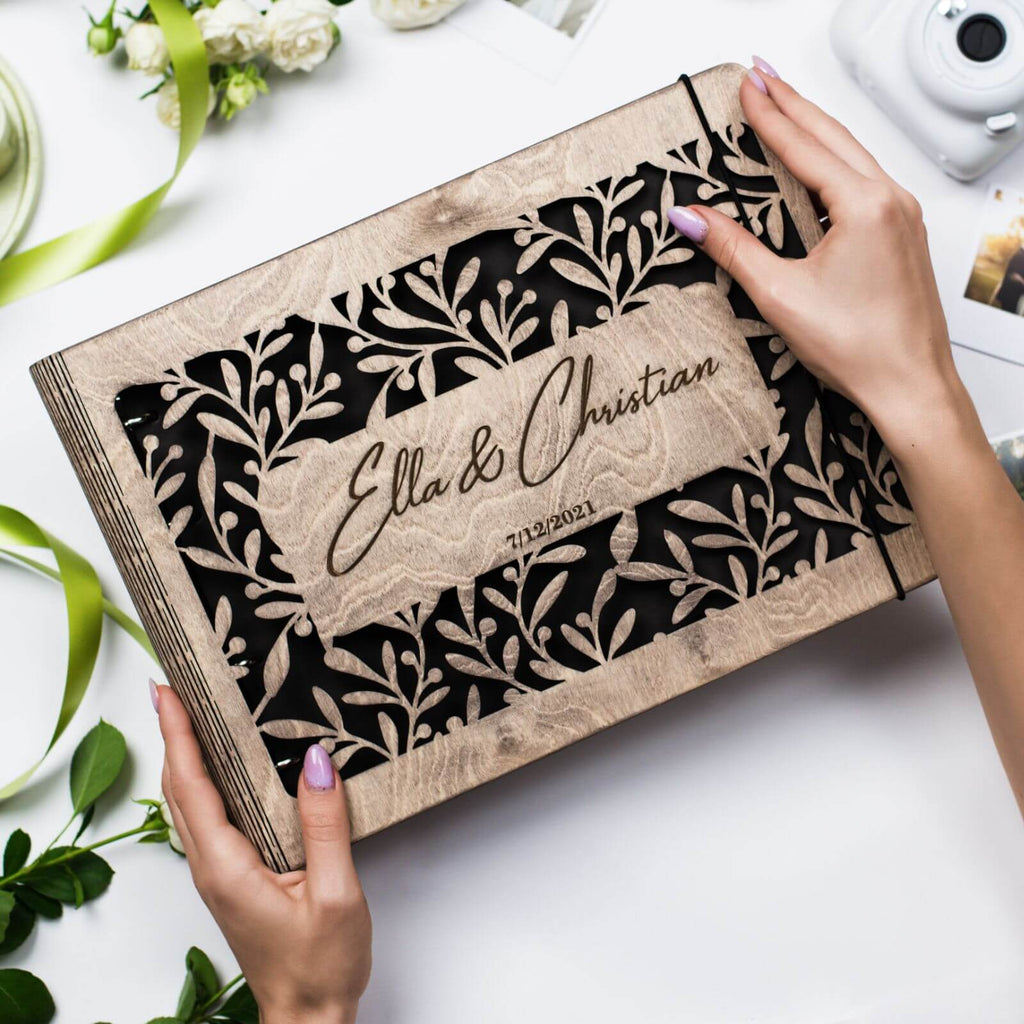 Personalized Wooden Wedding Album & Honeymoon Keepsake Book