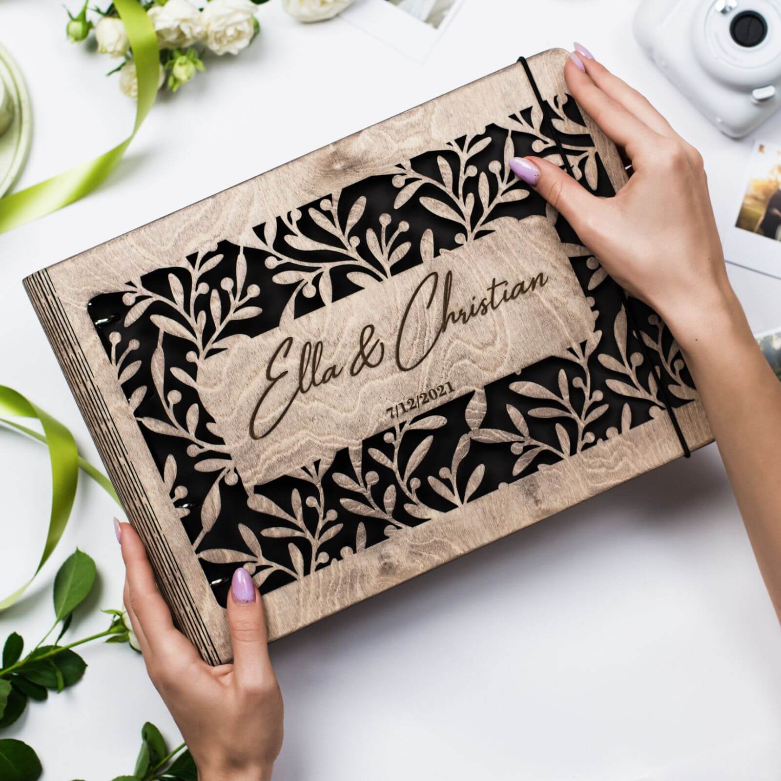 Personalized Wooden Wedding Album & Honeymoon Keepsake Book