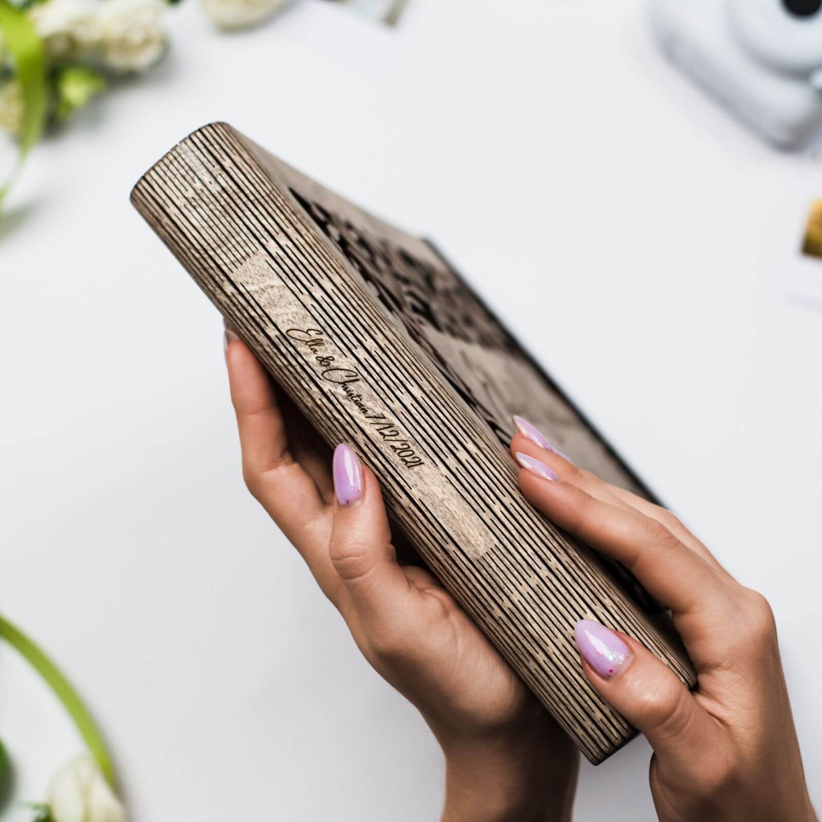 Personalized Wooden Wedding Album & Honeymoon Keepsake Book