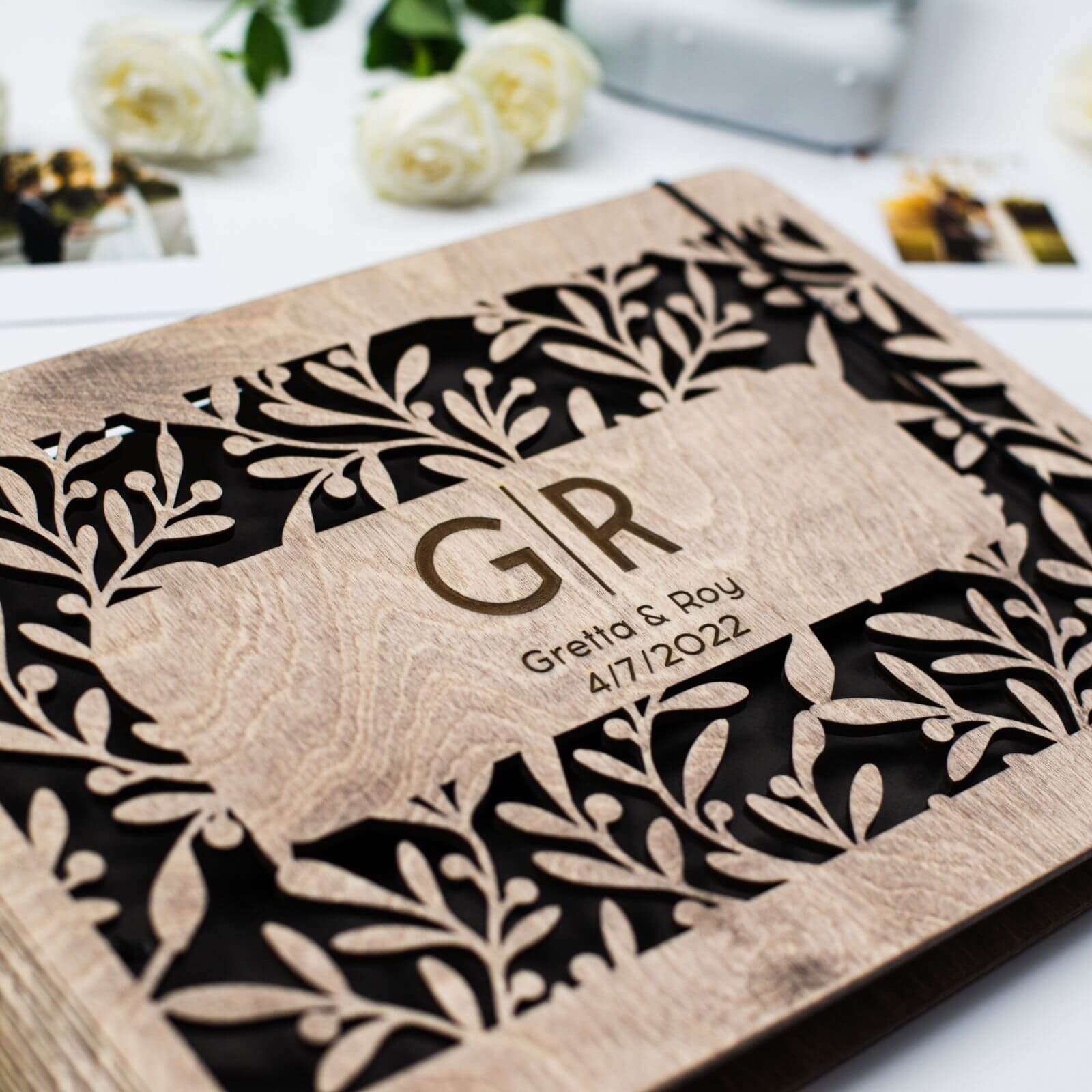 Personalized Wooden Wedding Album & Honeymoon Keepsake Book
