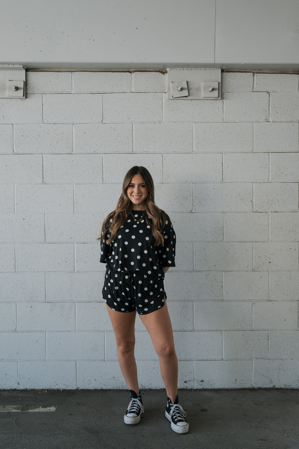 Women's Bamboo Short Set | B&W Polka Dot