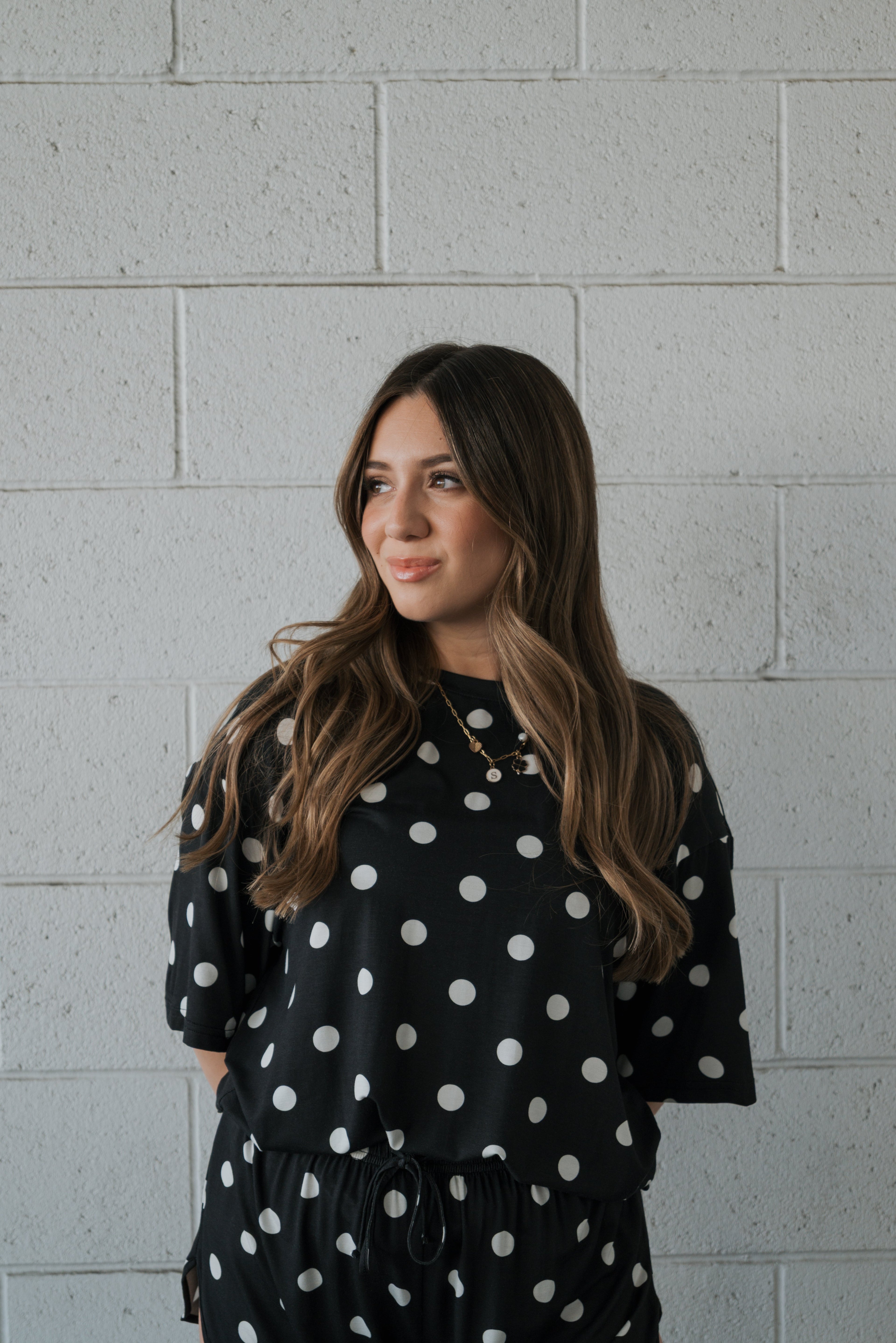 Women's Bamboo Short Set | B&W Polka Dot