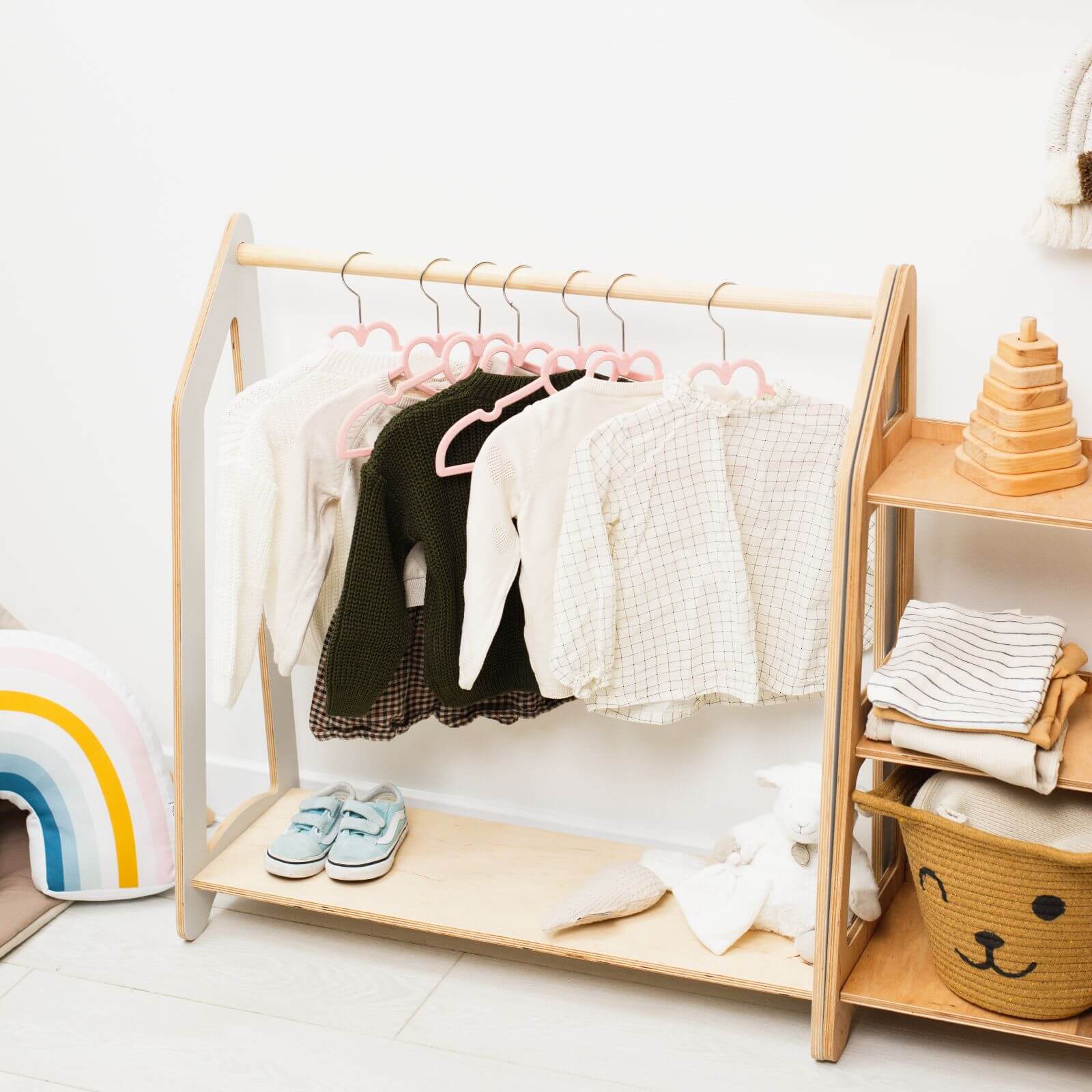 Montessori Toddler Clothes Rack for Nursery & Dress Up Play