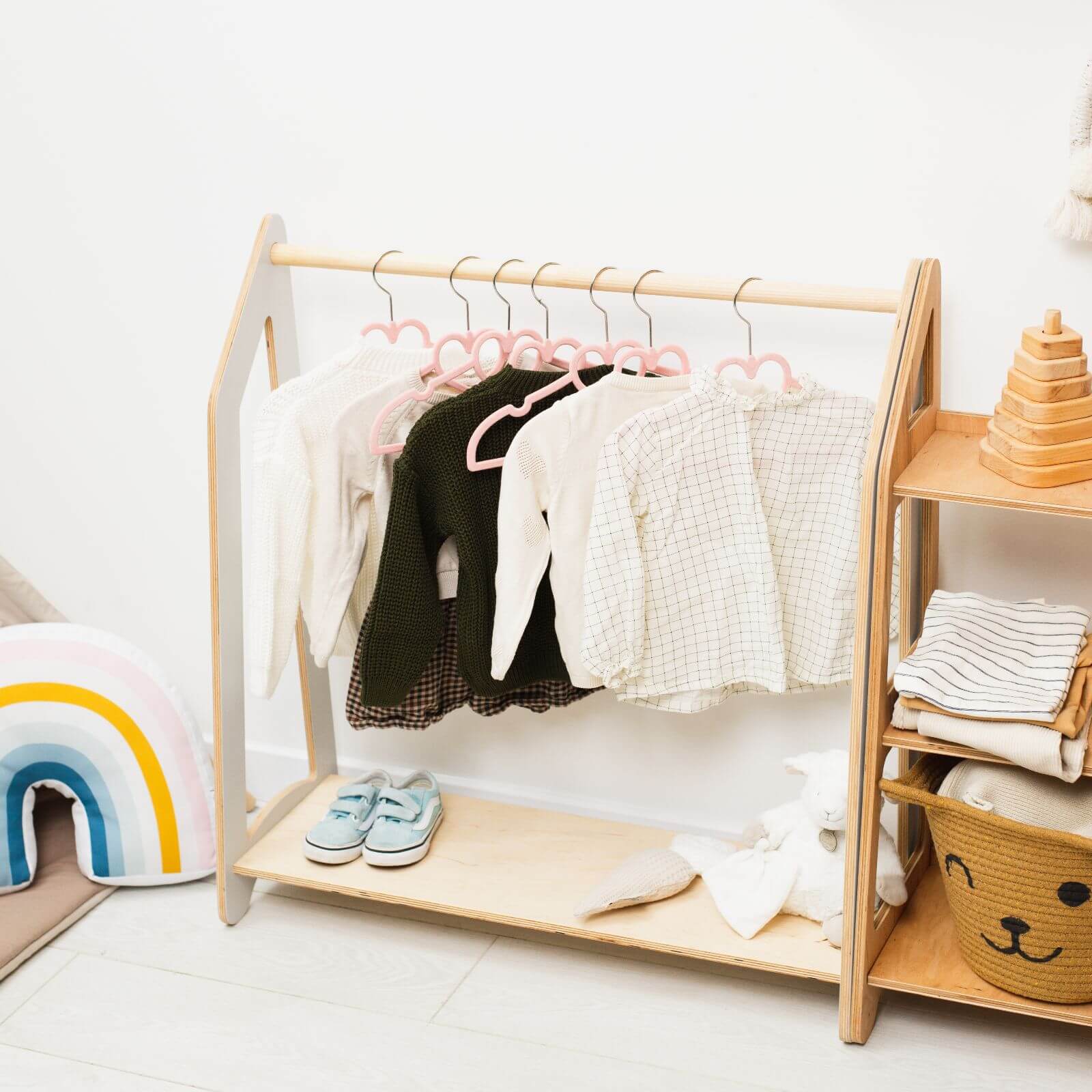Montessori Toddler Clothes Rack for Nursery & Dress Up Play