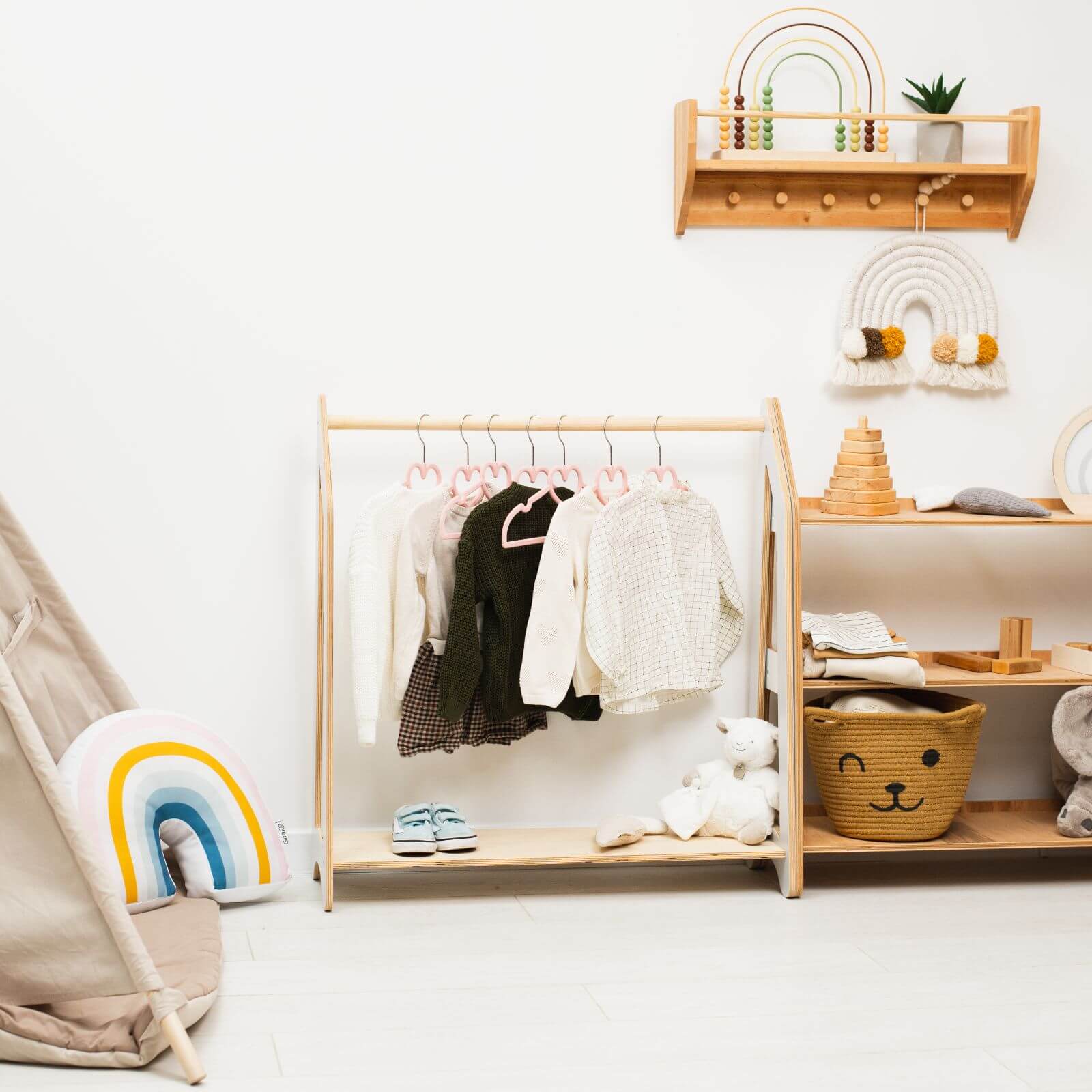 Montessori Toddler Clothes Rack for Nursery & Dress Up Play