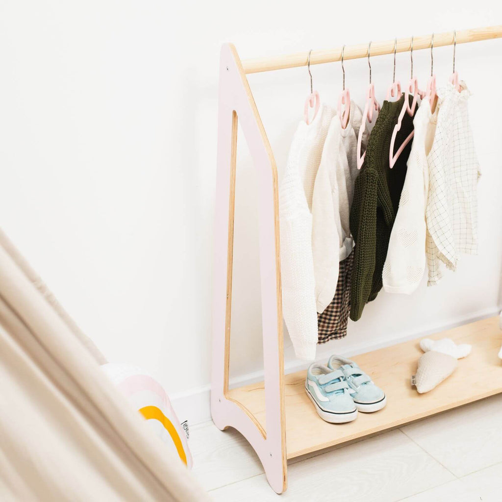 Kids Wooden Clothing Rack for Montessori Nursery Organization