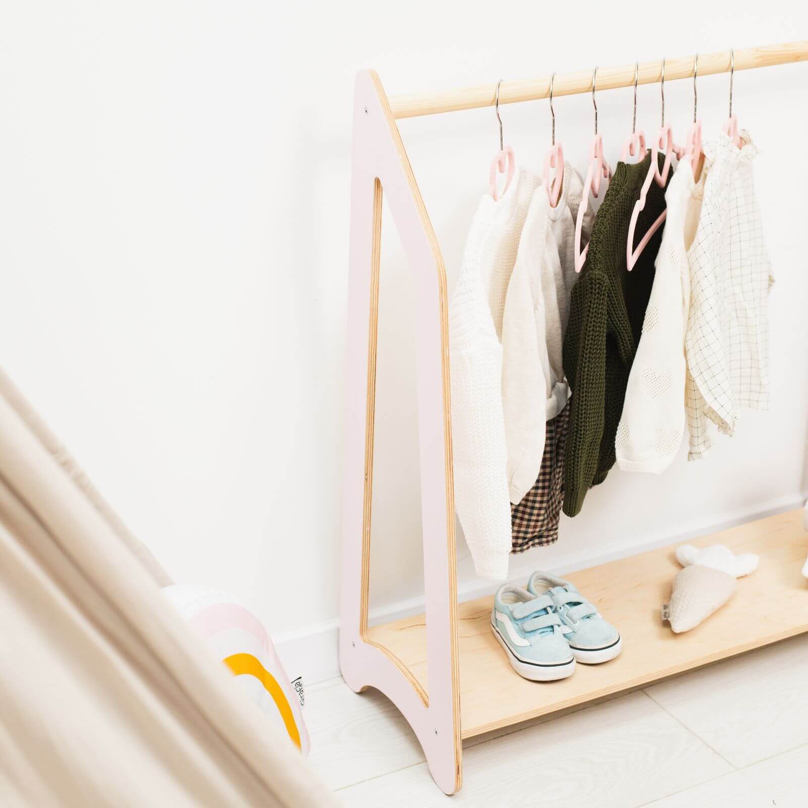 Kids Wooden Clothing Rack for Montessori Nursery Organization