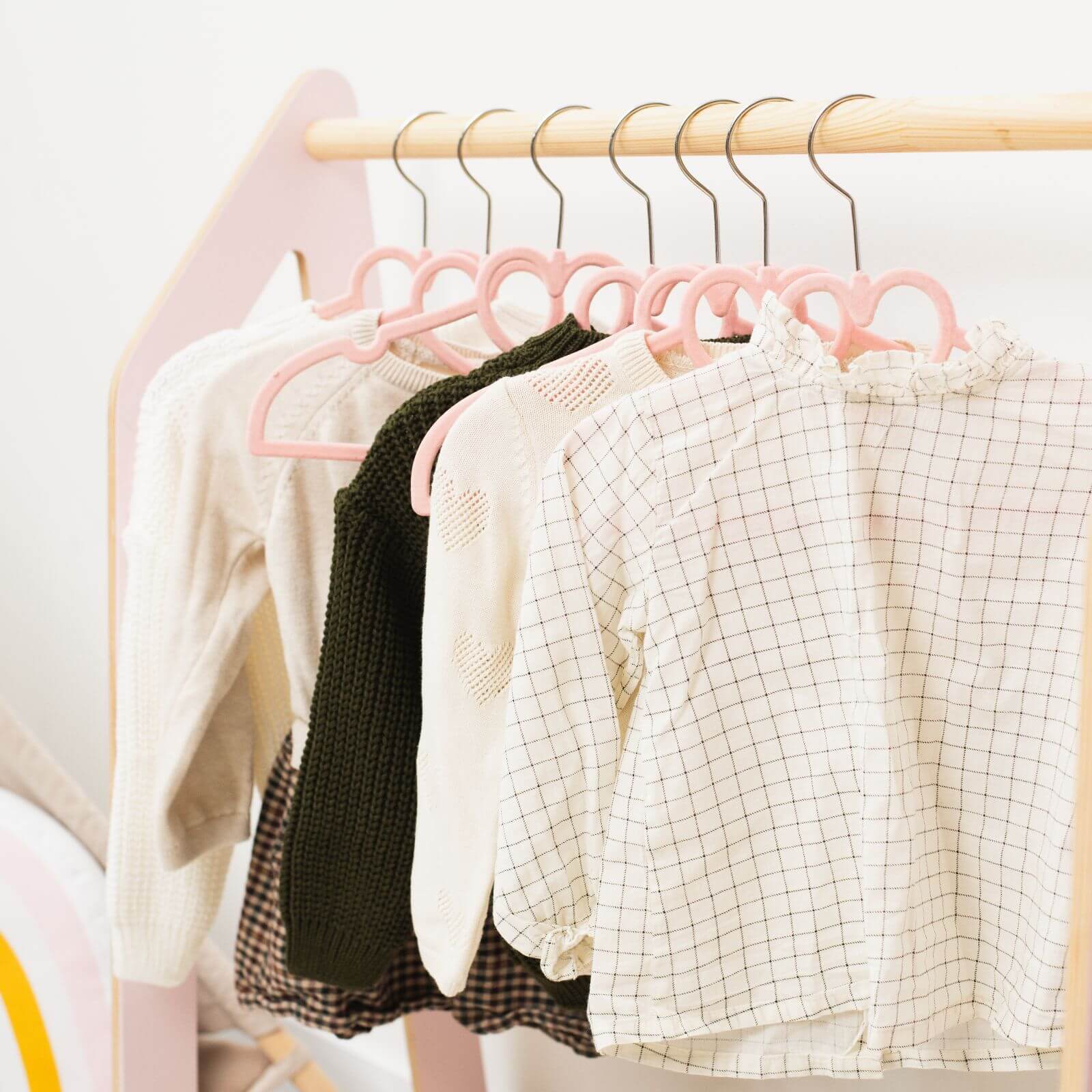 Kids Wooden Clothing Rack for Montessori Nursery Organization