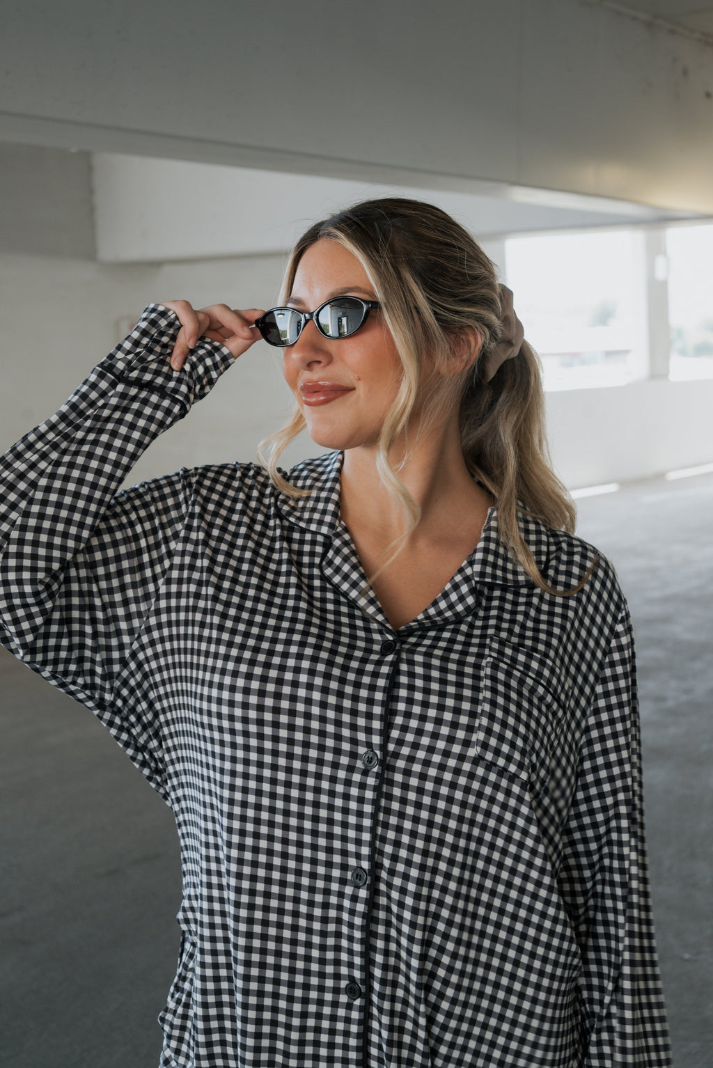 Women's Bamboo Button Up Lounge Set | Black Gingham