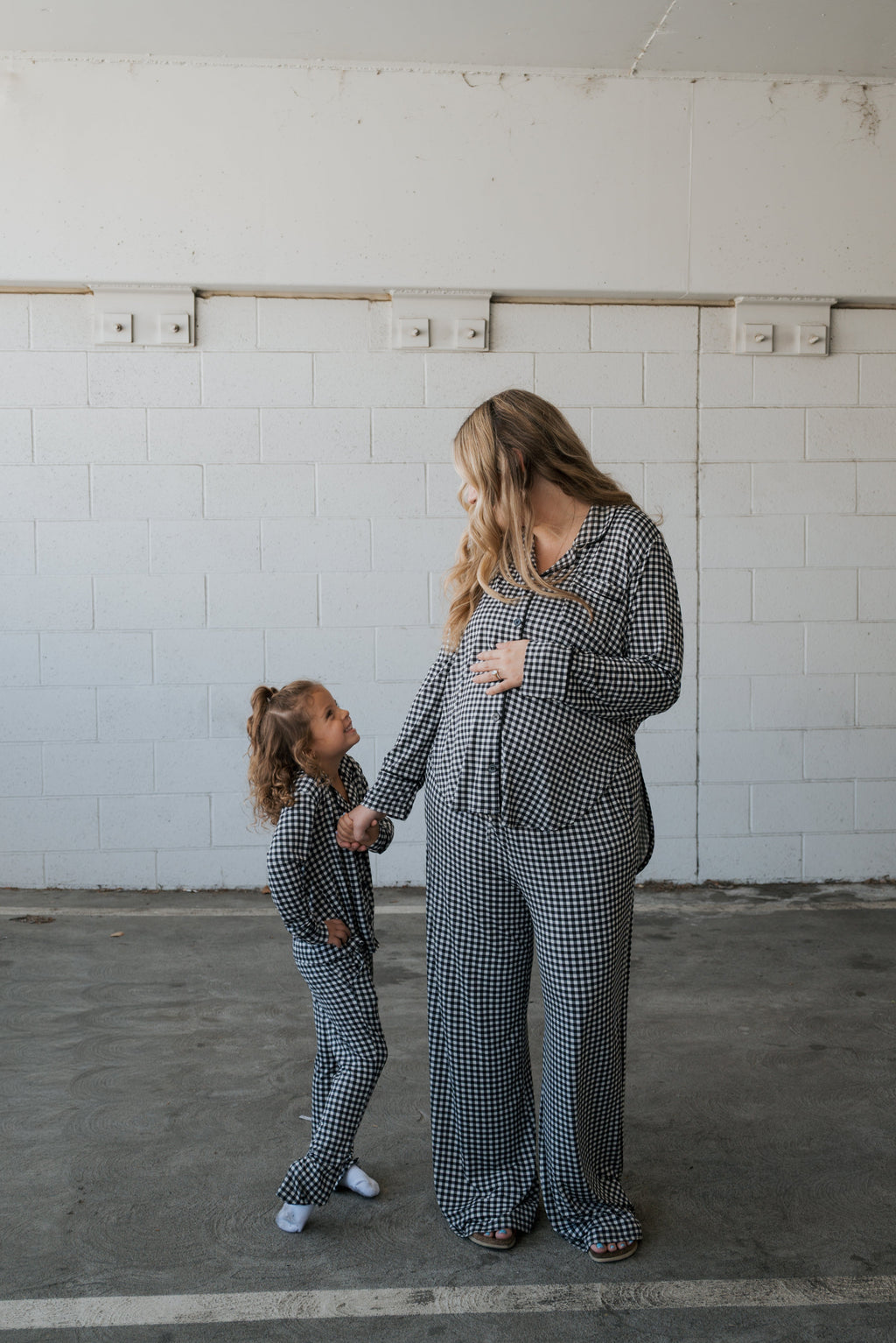 Girl's Bamboo Button Up Lounge Set | Black Gingham