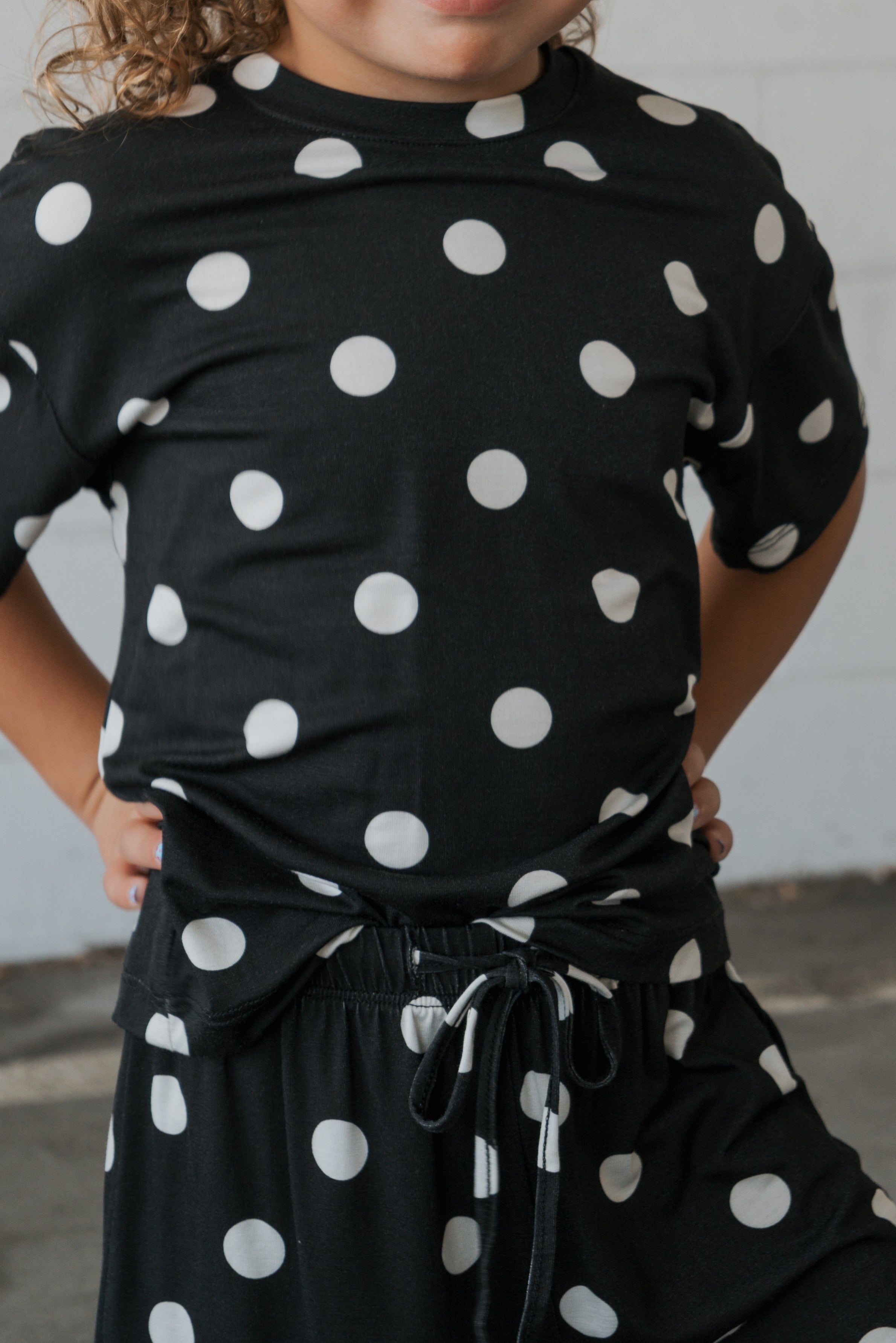 Girl's Bamboo Short Set | B&W Polka Dot