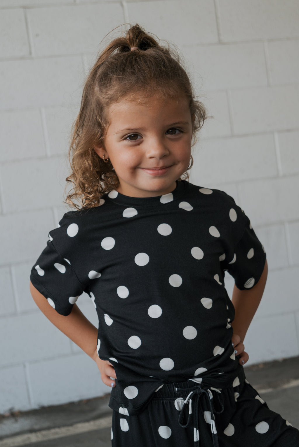 Girl's Bamboo Short Set | B&W Polka Dot