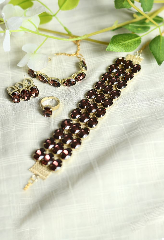 Gold-Polished Brown Stone Choker Necklace for Women