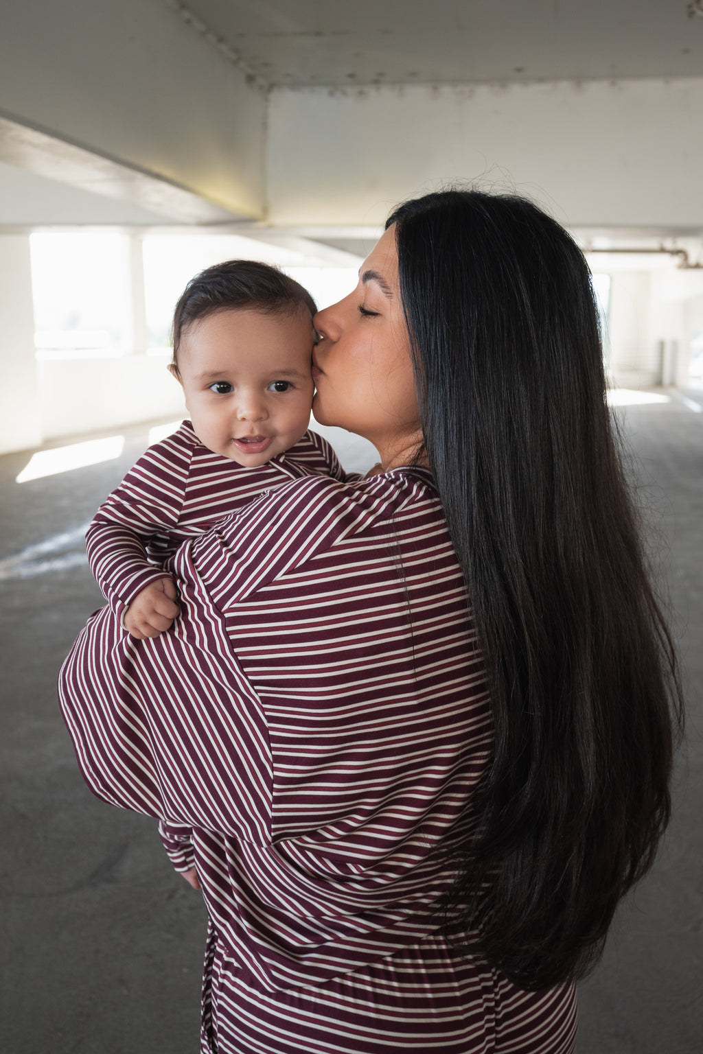 Bamboo Zip Pajamas | Maroon Stripe
