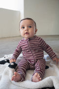 Bamboo Zip Pajamas | Maroon Stripe