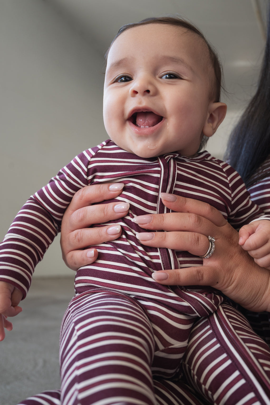 Bamboo Zip Pajamas | Maroon Stripe