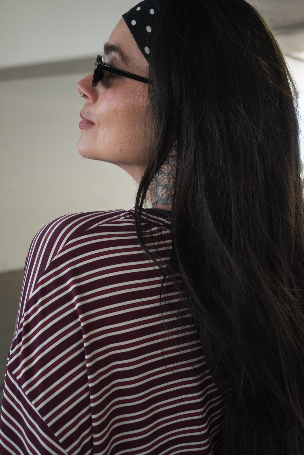 Women's Bamboo Crop Tee Lounge Set | Maroon Stripe