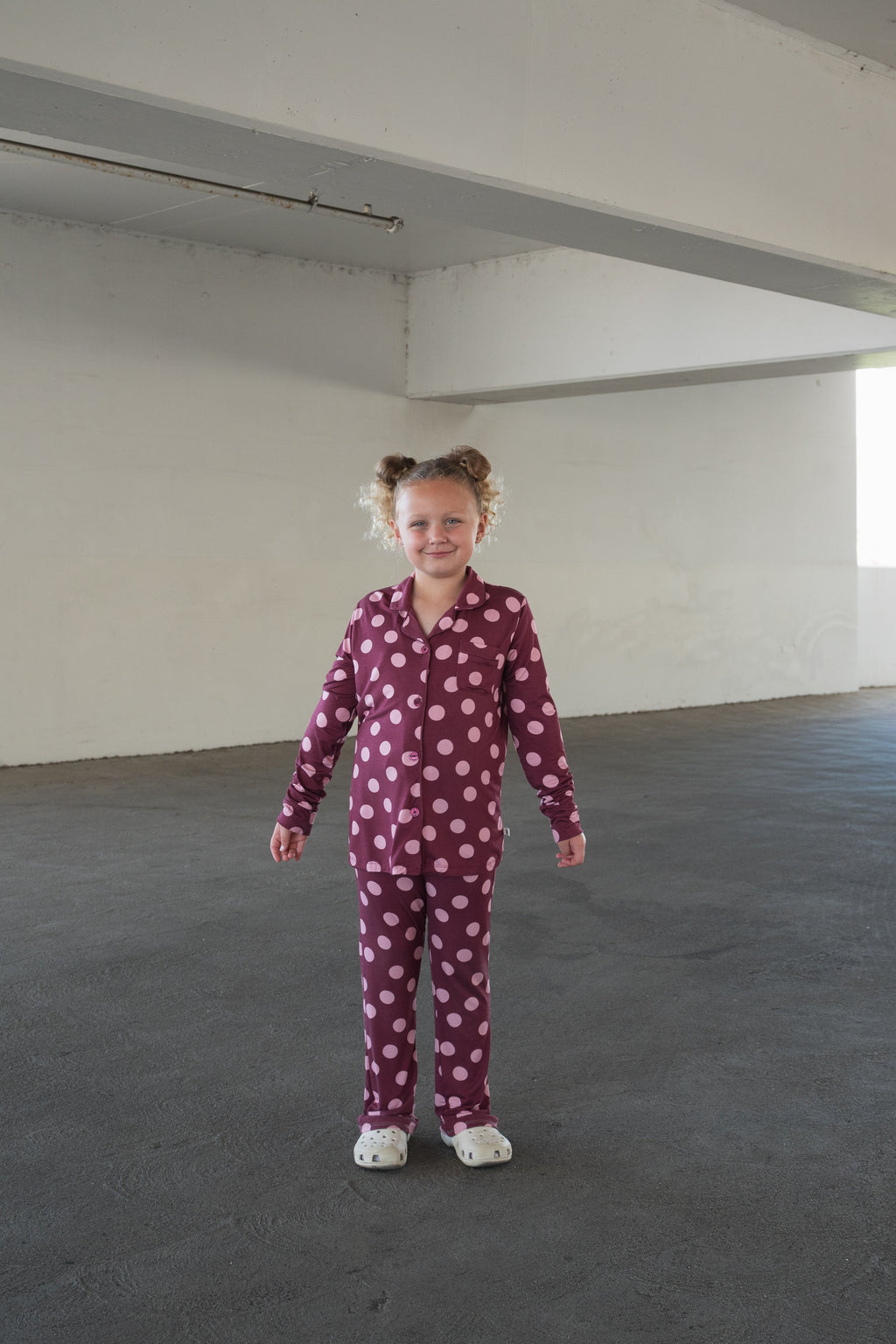 Girl's Bamboo Button Up Lounge Set | Heather Rose Dot