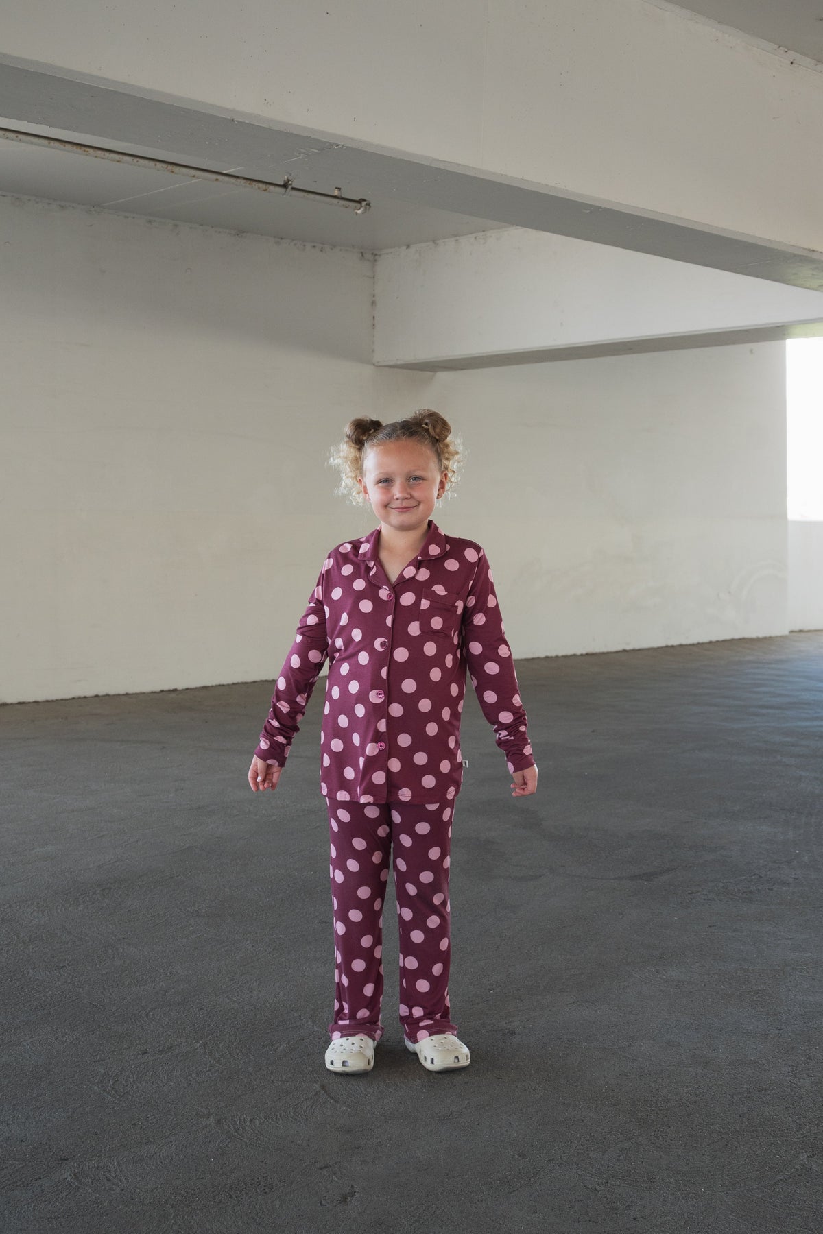 Girl's Bamboo Button Up Lounge Set | Heather Rose Dot