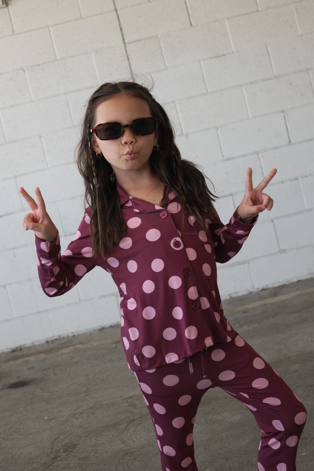 Girl's Bamboo Button Up Lounge Set | Heather Rose Dot