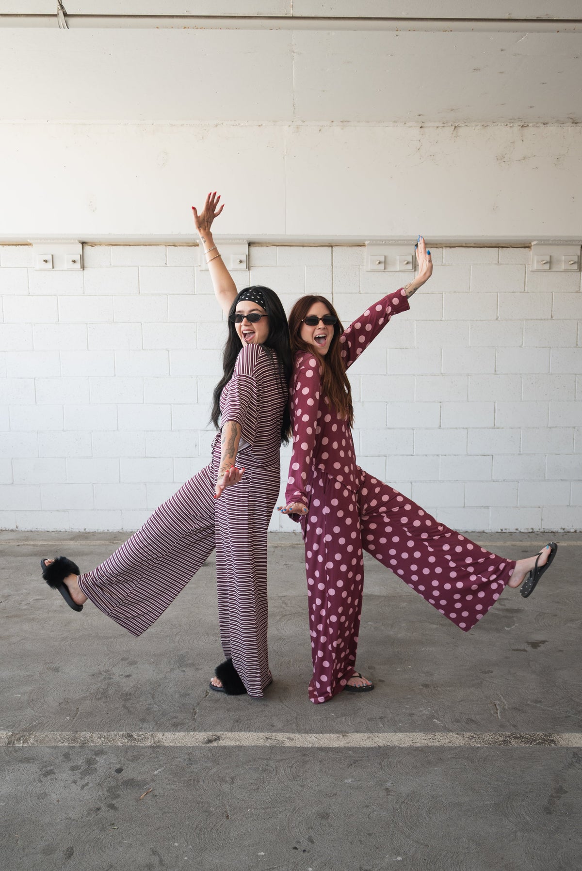 Women's Bamboo Crop Tee Lounge Set | Maroon Stripe