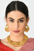 Golden brass beads and stone choker necklace
