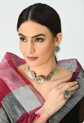 Silver-plated brass rose design oxidised choker for women