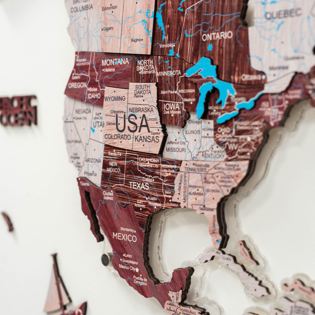 3D Luminous LED Wooden World Map 2.0 Cappuccino Wall Art