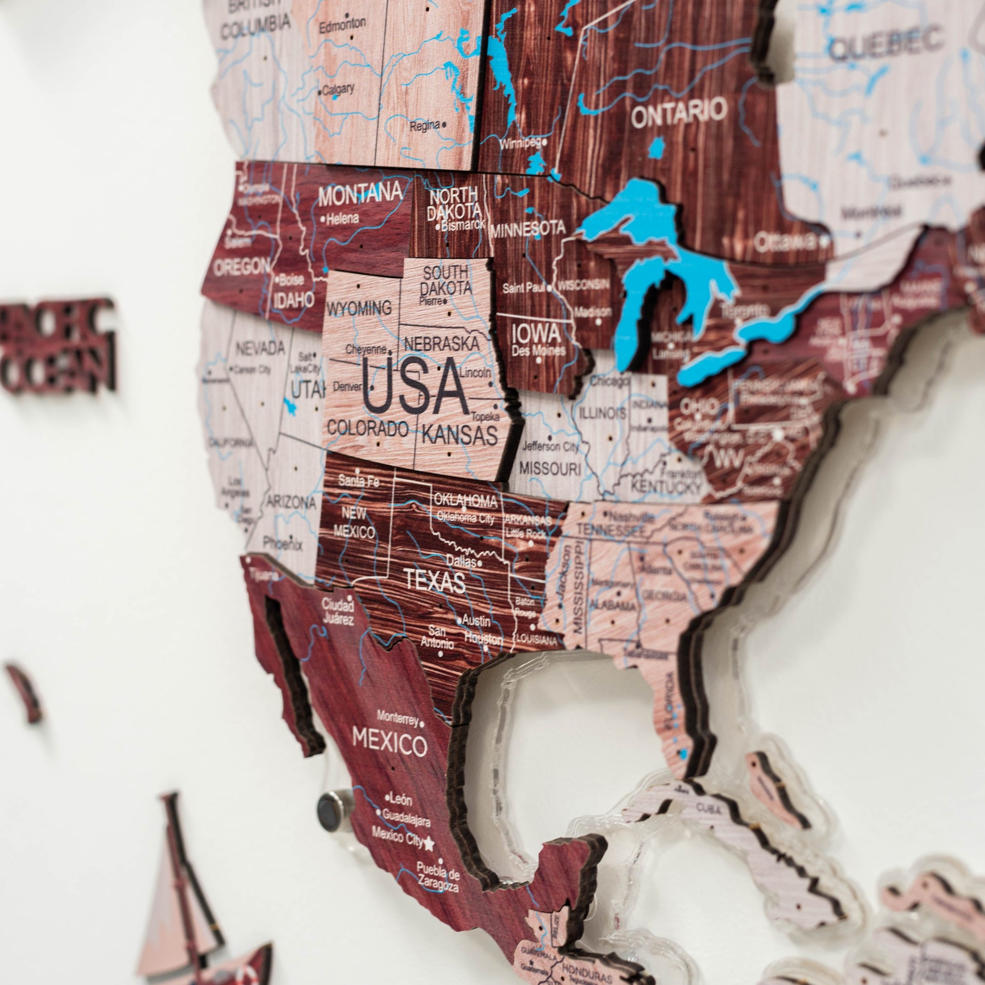3D Luminous LED Wooden World Map 2.0 Cappuccino Wall Art