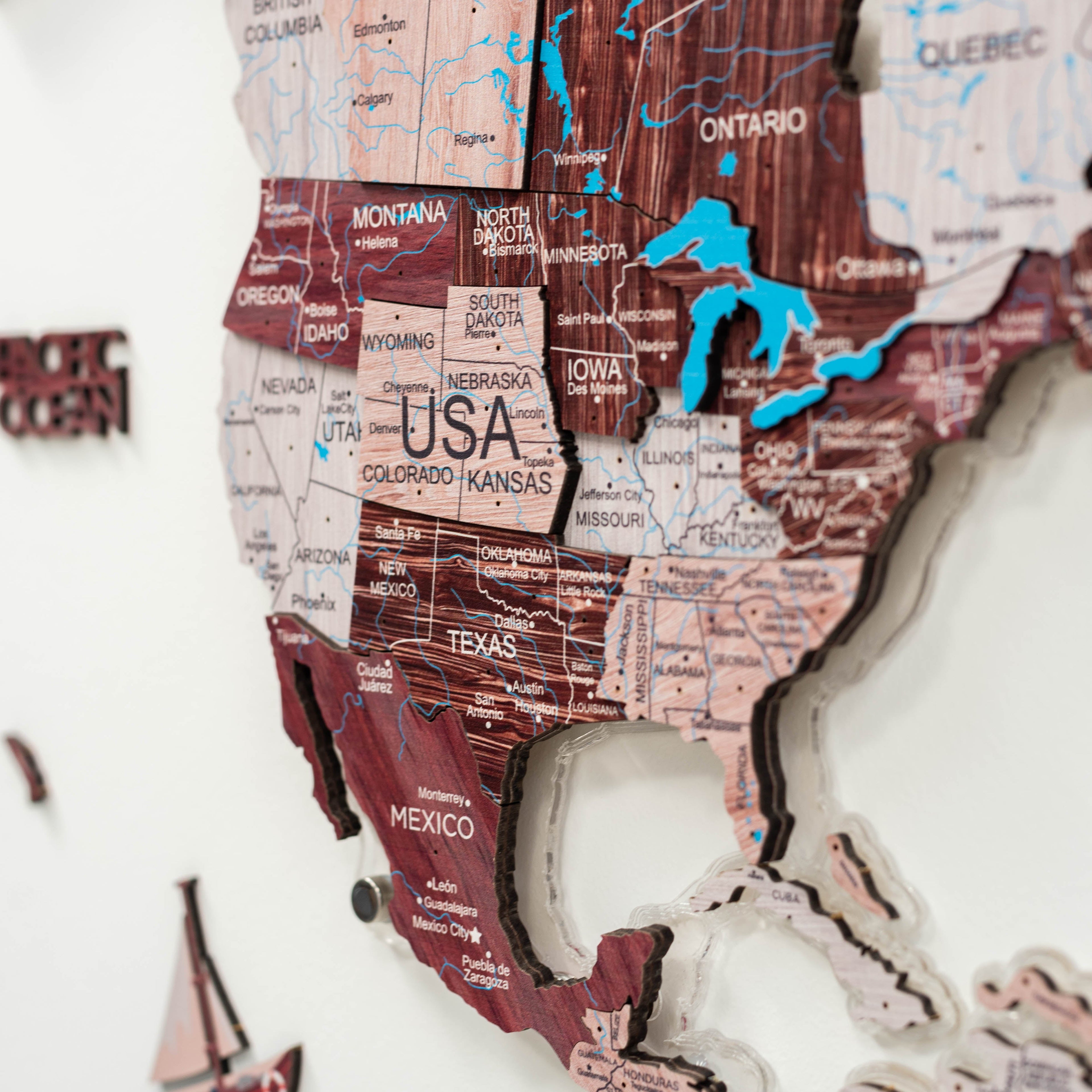 3D Luminous LED Wooden World Map 2.0 Cappuccino Wall Art