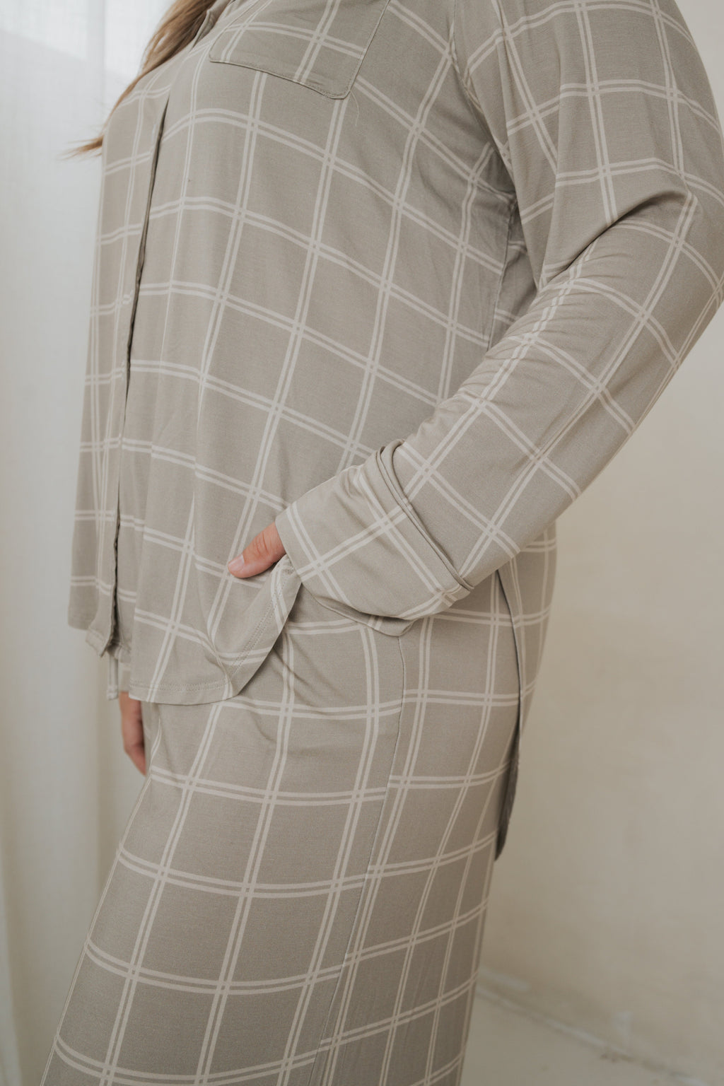 Women's Bamboo Button Up Lounge Set | Linen Grid