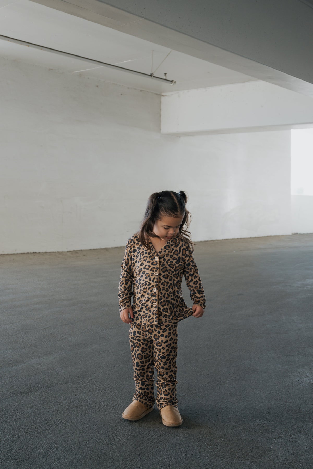 Girl's Bamboo Button Up Lounge Set | Leopard