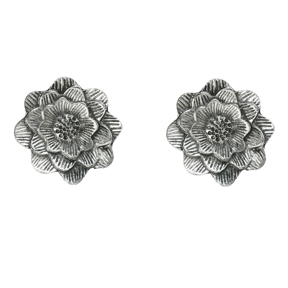 Silver-Plated Brass Rose Design Oxidised Choker Necklace