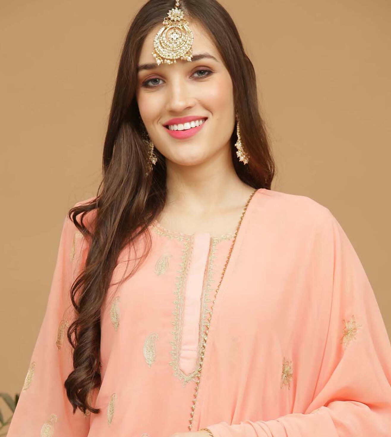 Lite Beige Georgette Lehenga Set Ethnic Wear