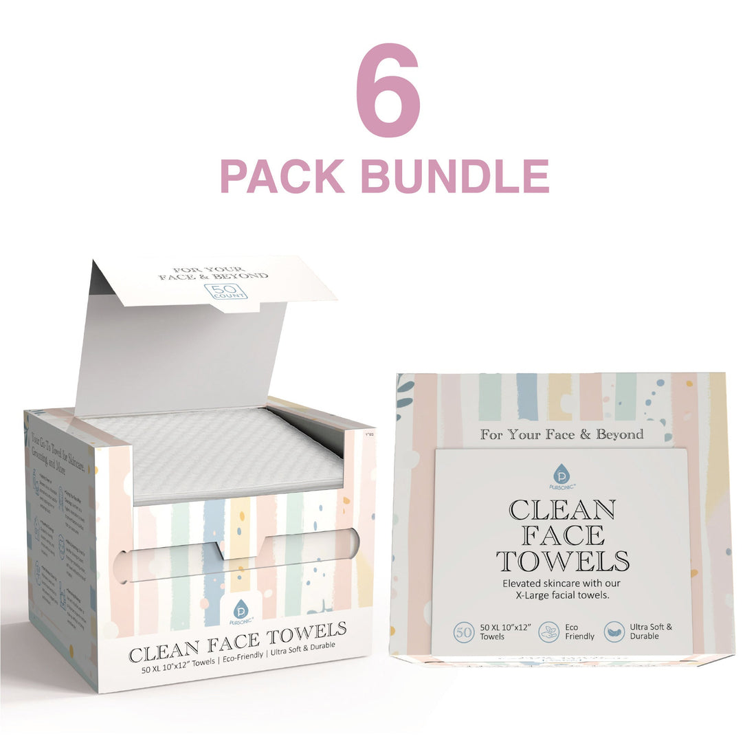 Clean Facial Towels – Six Pack Bundle | Eco-Friendly, Extra-Large, 100% Plant-Based Towels