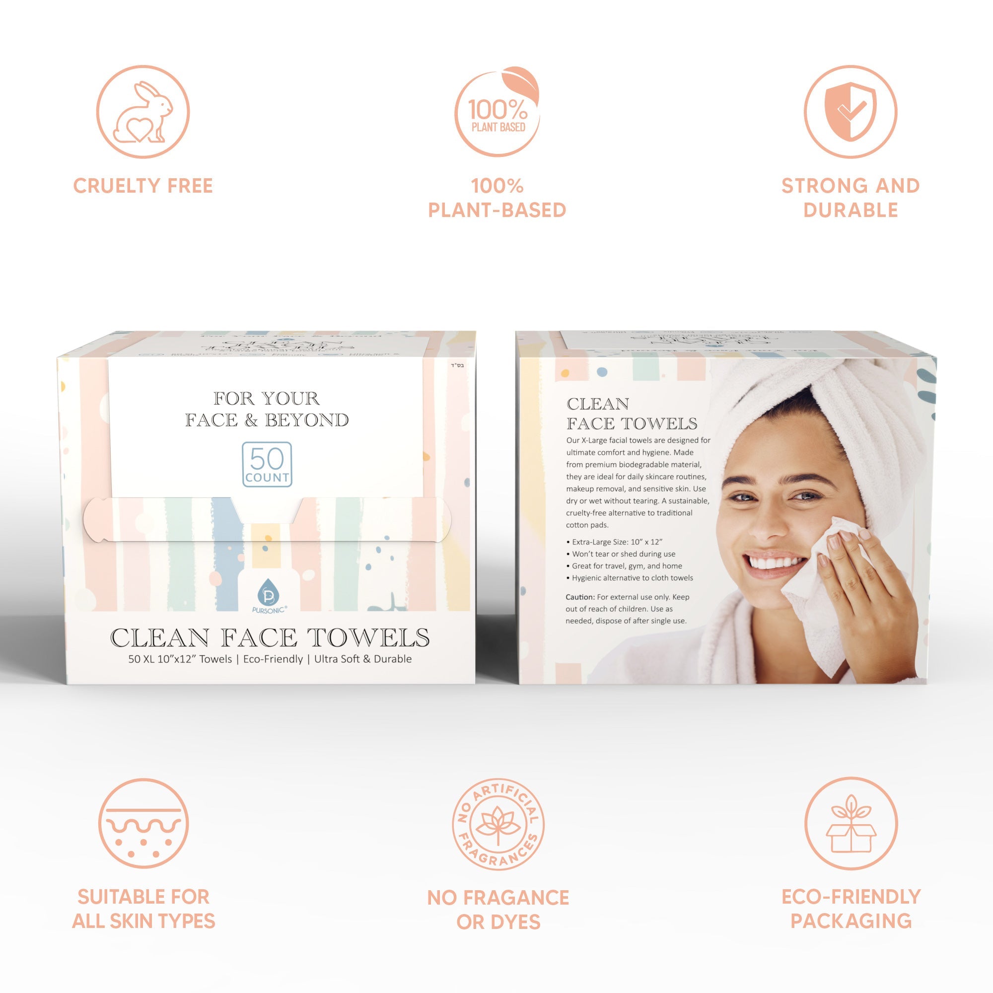 Clean Facial Towels – XL Biodegradable Towels for Sensitive Skin