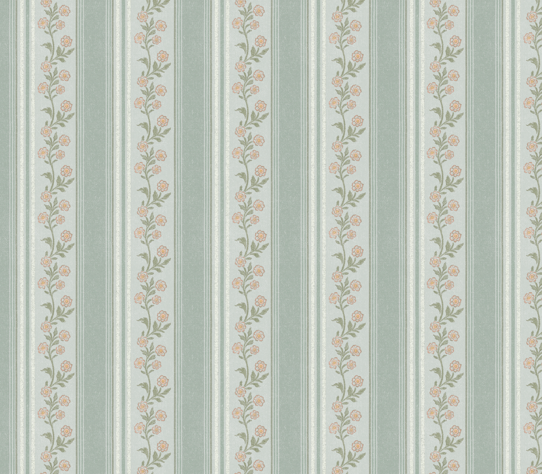 Auggie Striped Wallpaper in Pink, Cream, and Sage-Green