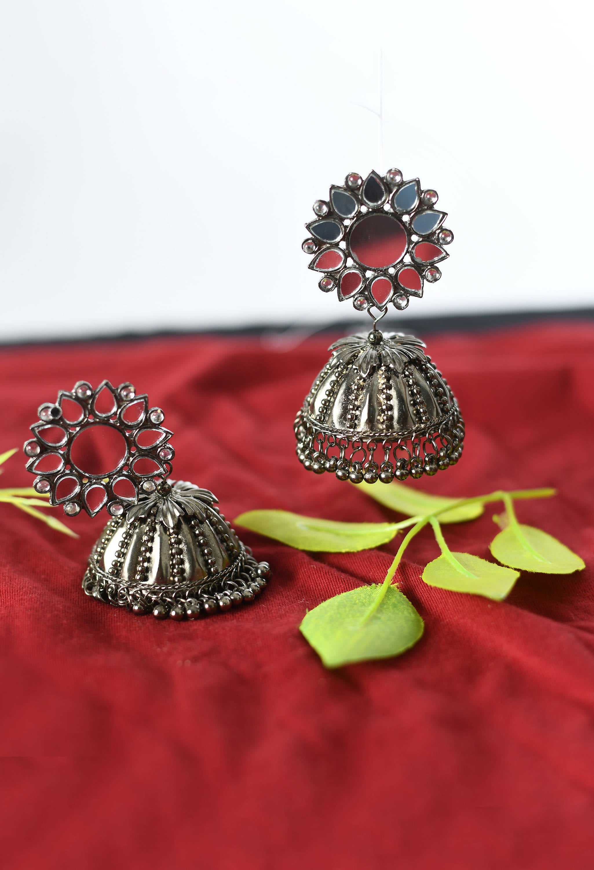 Silver-Plated Mirror Work Jhumka Earrings for Traditional Elegance